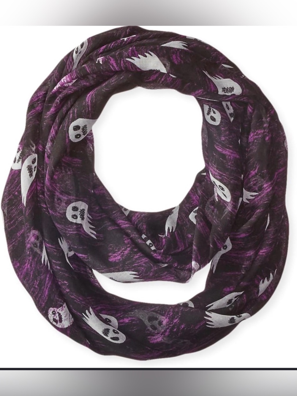 Purple and black ghost print infinity scarf